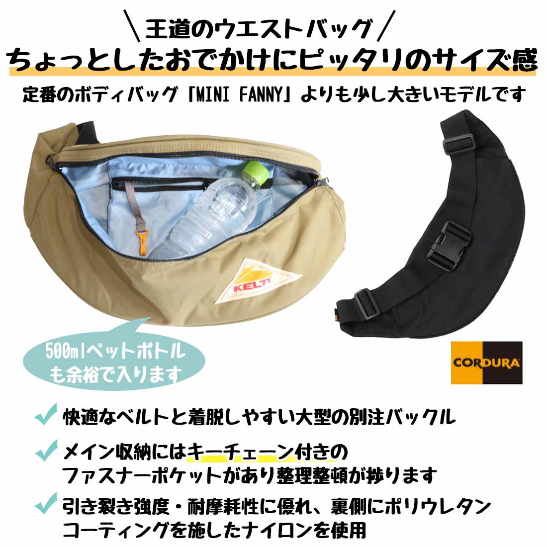 KELTY ケルティ ボディバッグ ウエストバッグ ネイビー 大容量